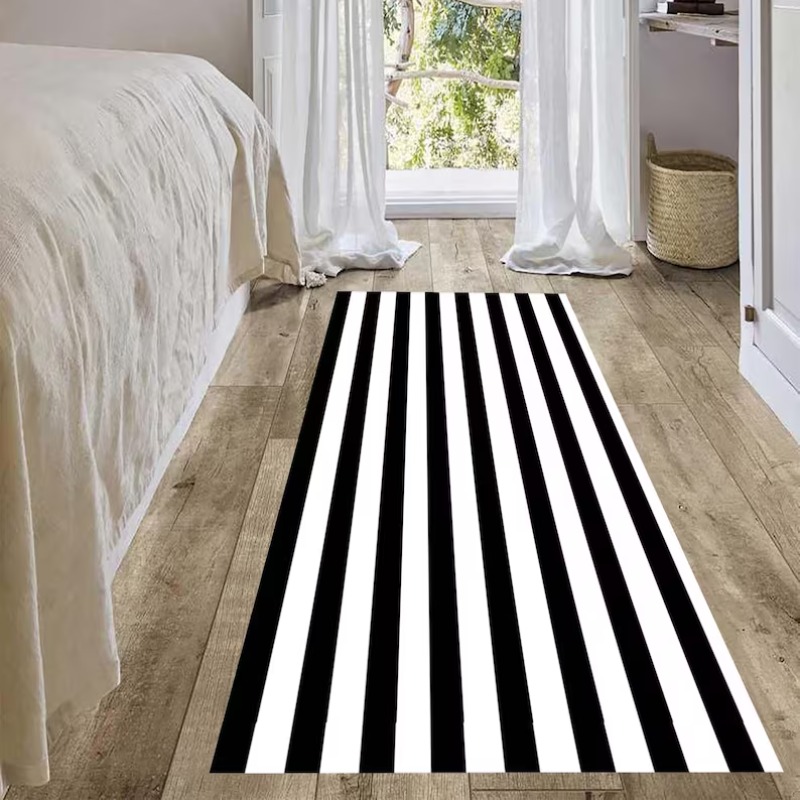 Commercial Kitchen Mats - Black White Stripe Pattern Runner Rug