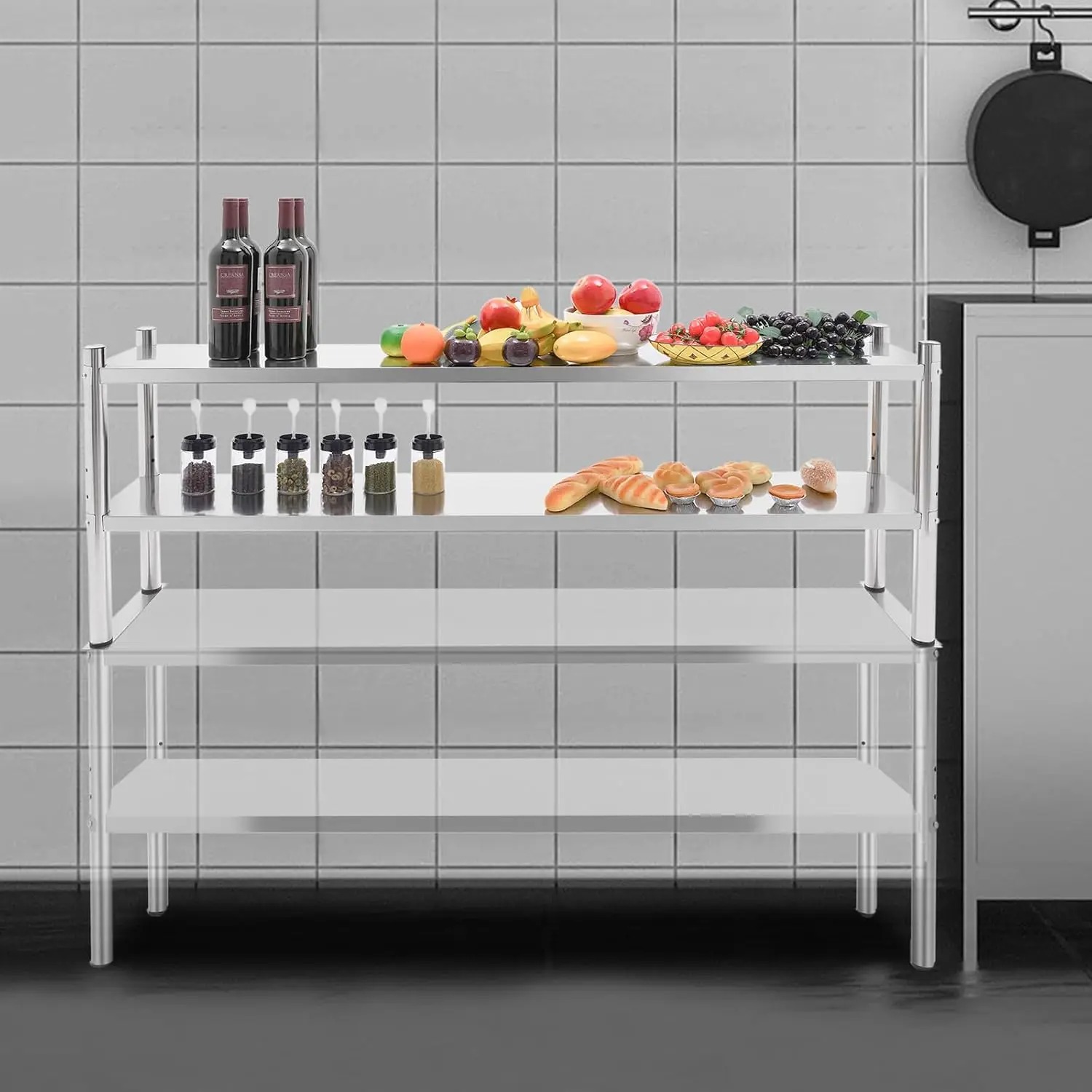 Stainless Steel Double Tier Ov - Commercial Kitchen Prep Table With Storage recension och pris